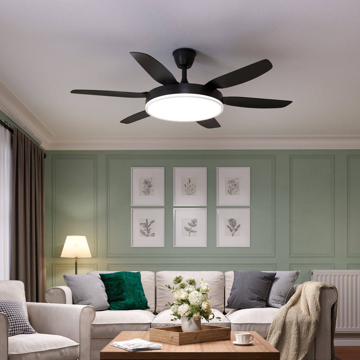 Black 57inch LED Ceiling Fan with Remote, Quiet DC Motor