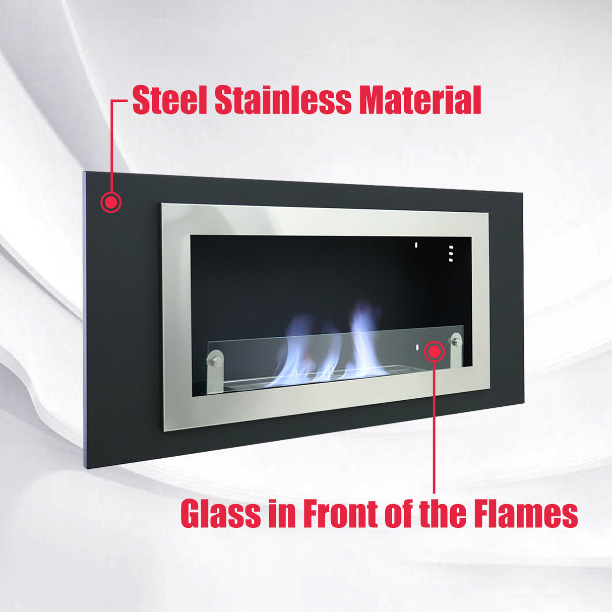 45inch Bio Ethanol Built in Recessed Wall Mount Fireplace Silver