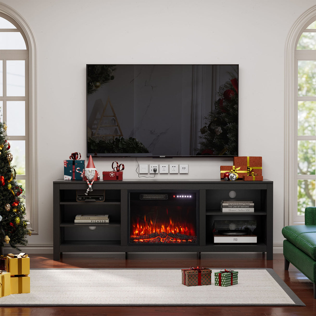 Large Electric Fireplace TV Stand with 23Inch Fireplace | 12 Flame Colours, Remote Control