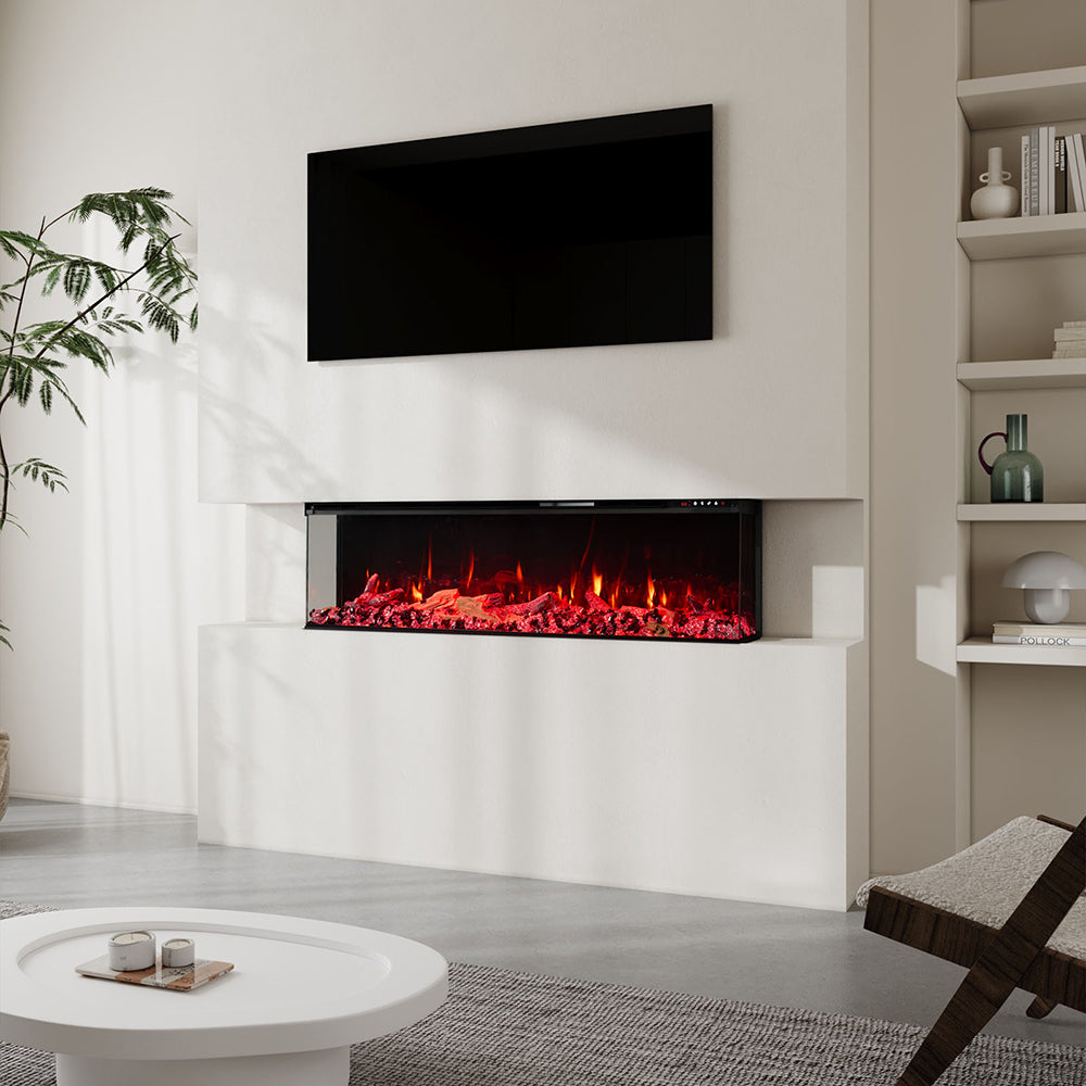 50/60/70/80inch 3-sided Electric Fireplace with Adjustable Color, Temperature and Timing, Controlled by APP
