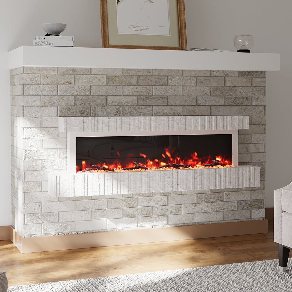 47/59 Inch Wall Mounted Electric Fireplace with Faux Stone Mantel, WiFi, Remote & LED Flames