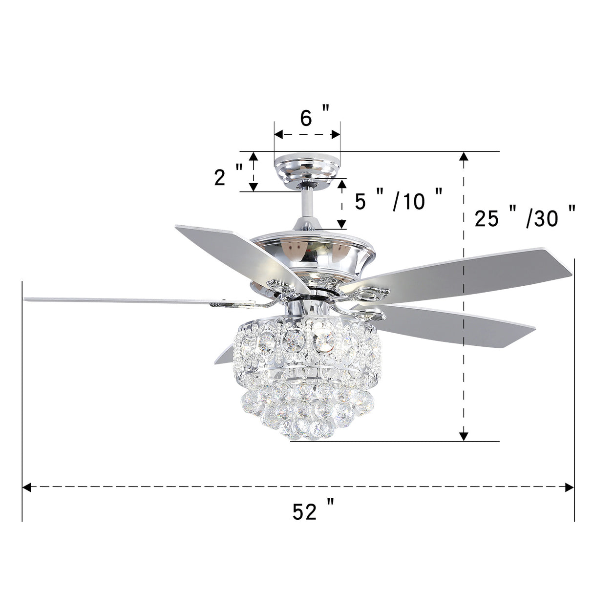Modern Crystal Remote Ceiling Fan with 3 Lights