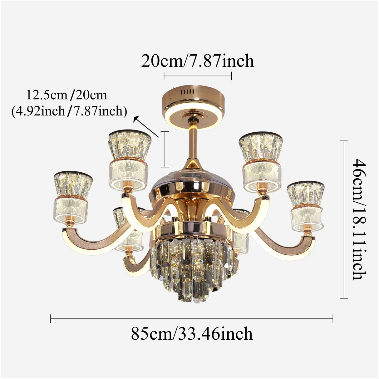 Luxurious Palace Crystal Ceiling Fan with LED Dimmable Lights