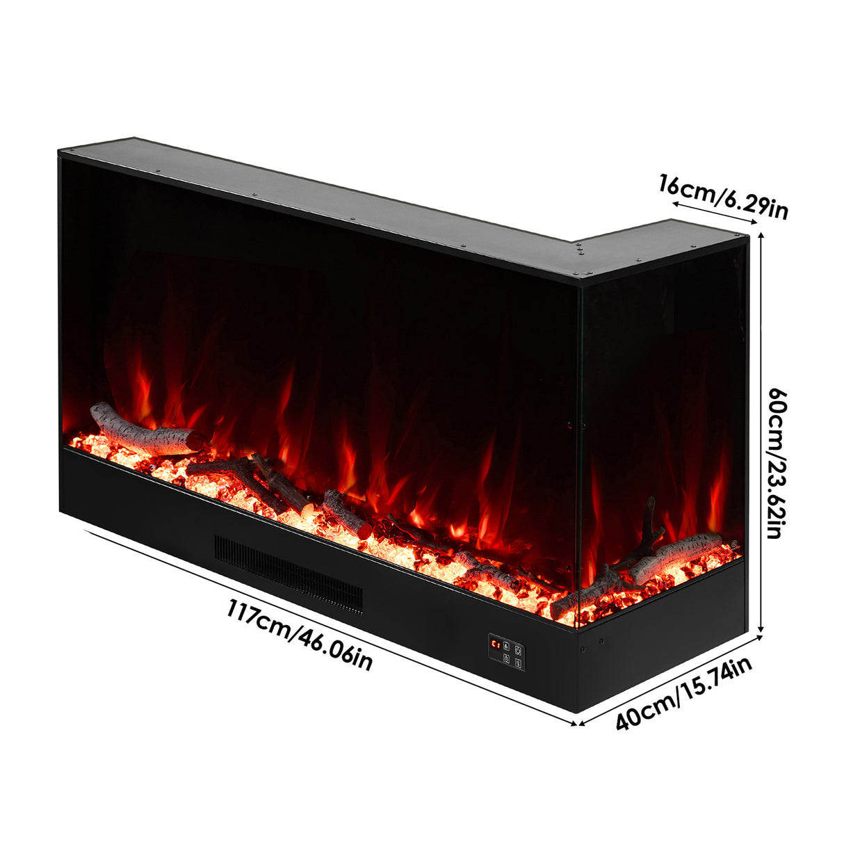 46/60inch L-Shaped Electric Fireplace – WiFi Control, LED Display, Resin Logs & Crystal Stones with Heating