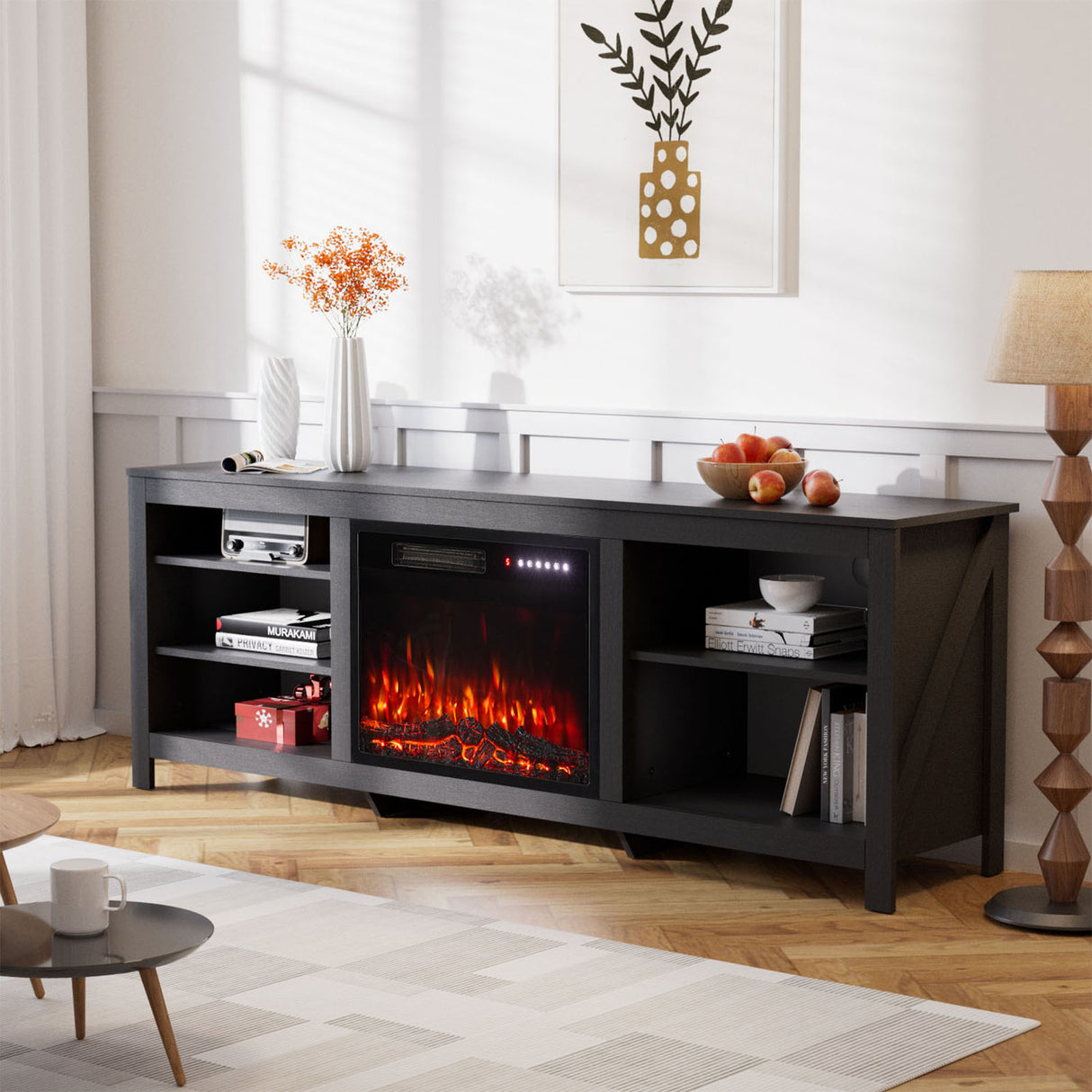 Large Electric Fireplace TV Stand with 23Inch Fireplace | 12 Flame Colours, Remote Control