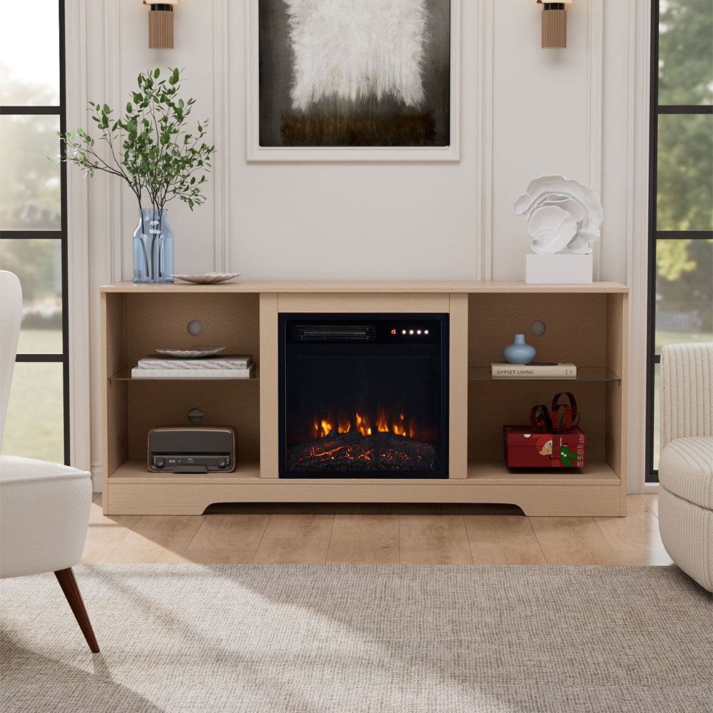 Fireplace Cabinet with 18inch Electric Fire | Touchscreen-enabled, remote-controlled, timer-operated