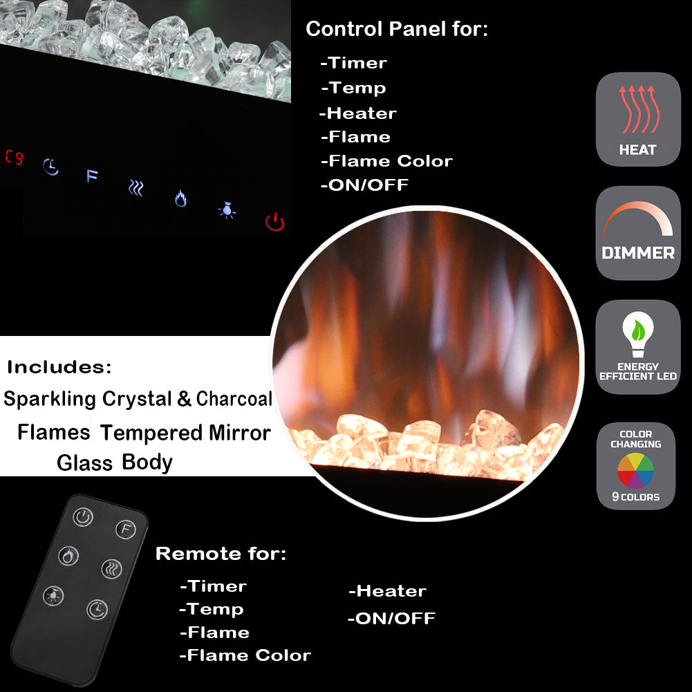 40/50/60/70/80inch Remote-Controlled LED Wall Mounted Electric Fireplace