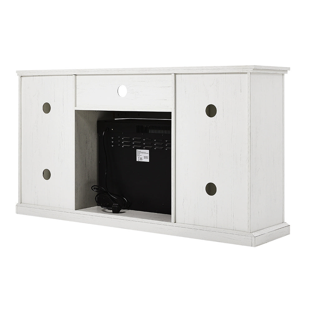 Panoramic Glass Fireplace TV Stand with Storage Cabinets, Customizable Flames & Remote Control