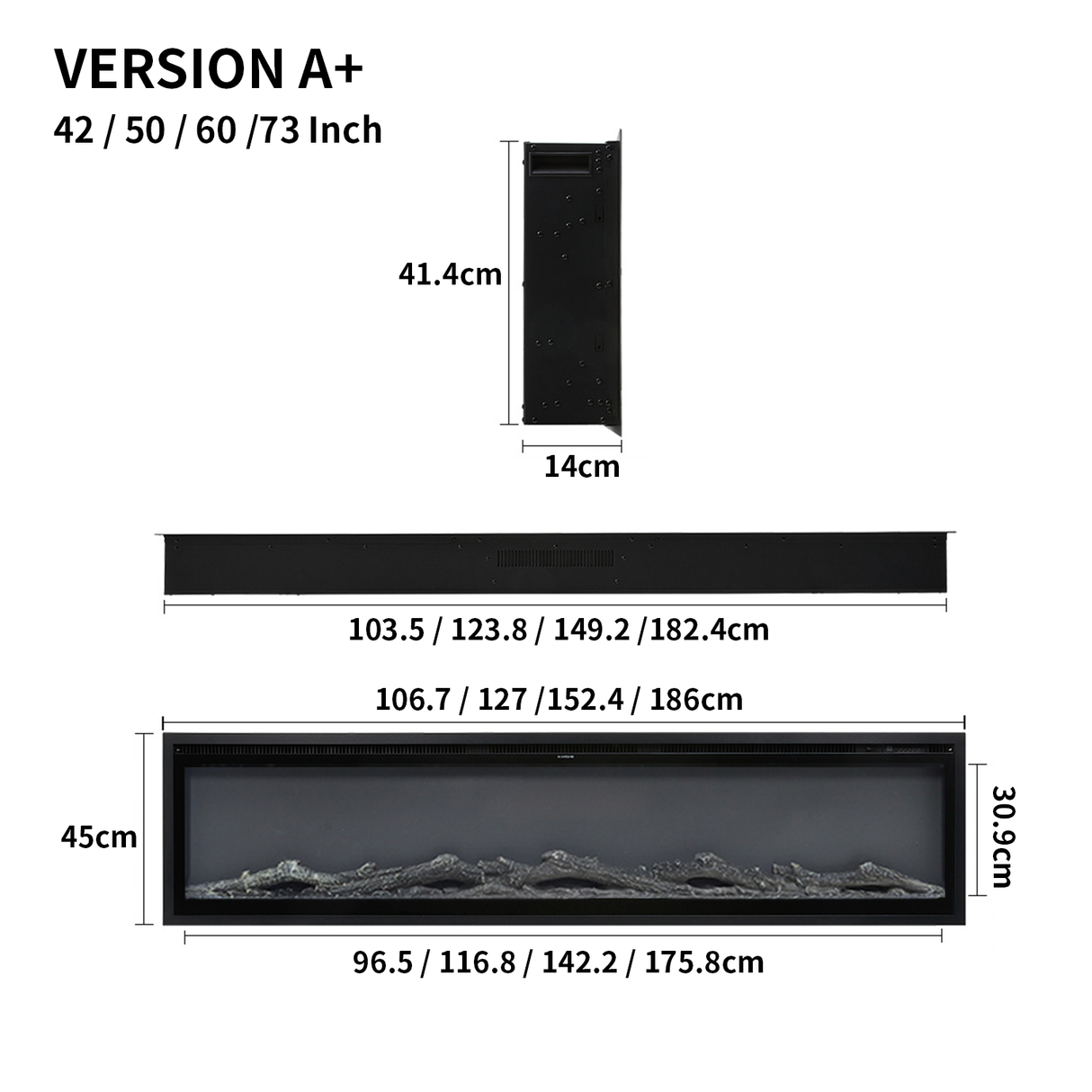 Wide-View Media Wall Fireplace with Realistic LED Flames & Remote Control