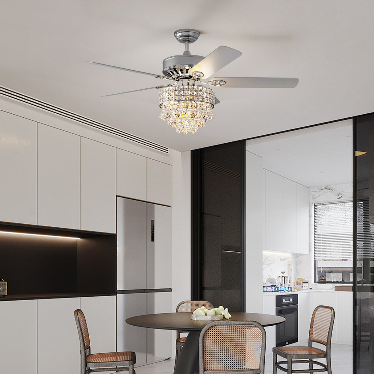 Modern Crystal 3-Light Ceiling Fan with Remote