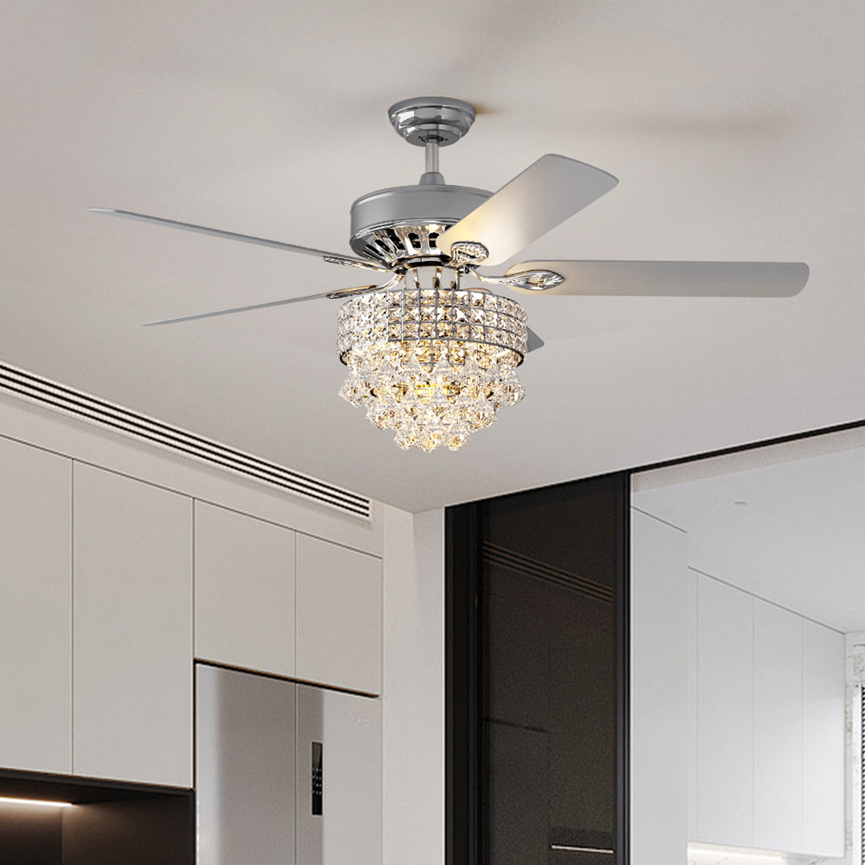 Modern Crystal 3-Light Ceiling Fan with Remote
