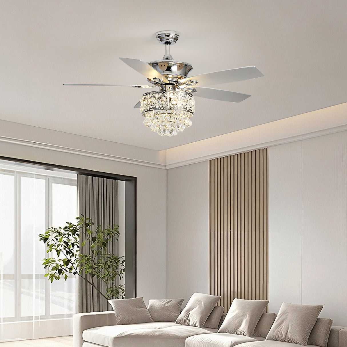 Modern Crystal Remote Ceiling Fan with 3 Lights