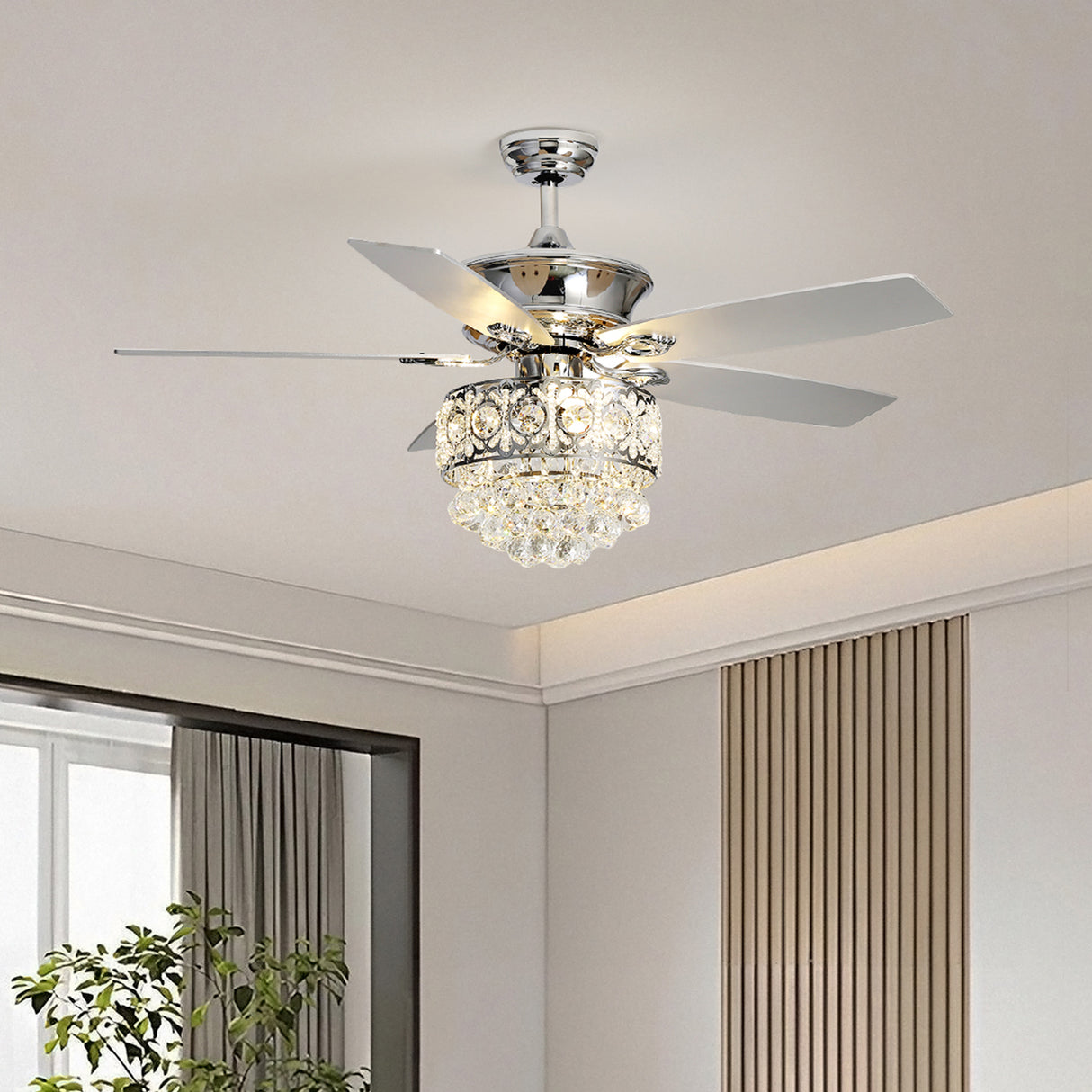Modern Crystal Remote Ceiling Fan with 3 Lights