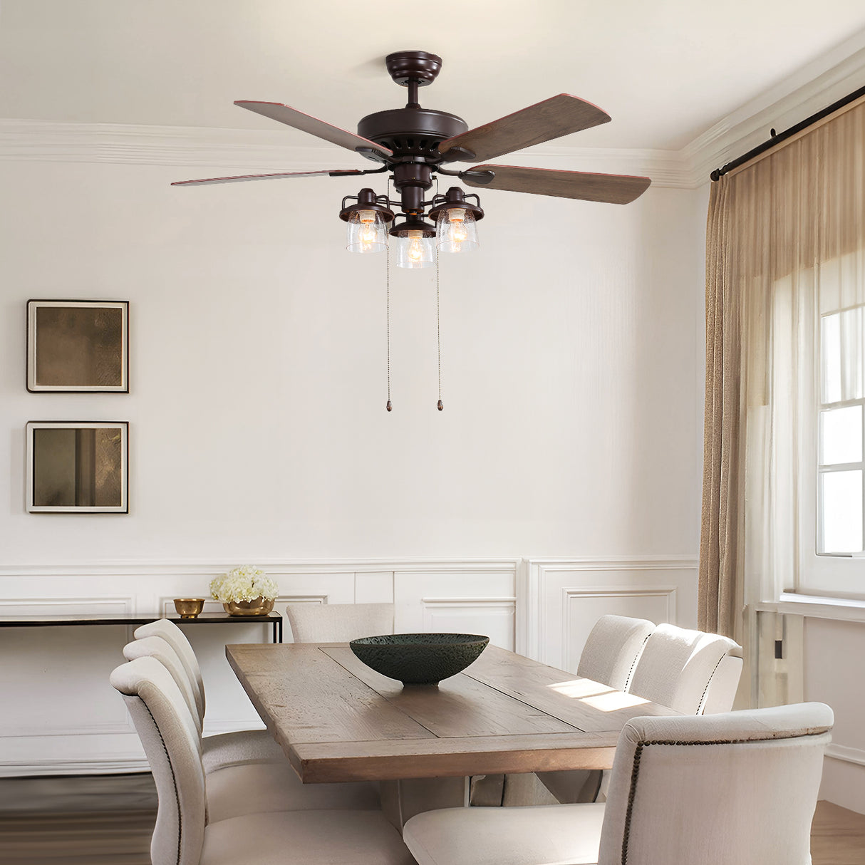 Crystalline 5-Blade Ceiling Chandelier Light with Pull Chain