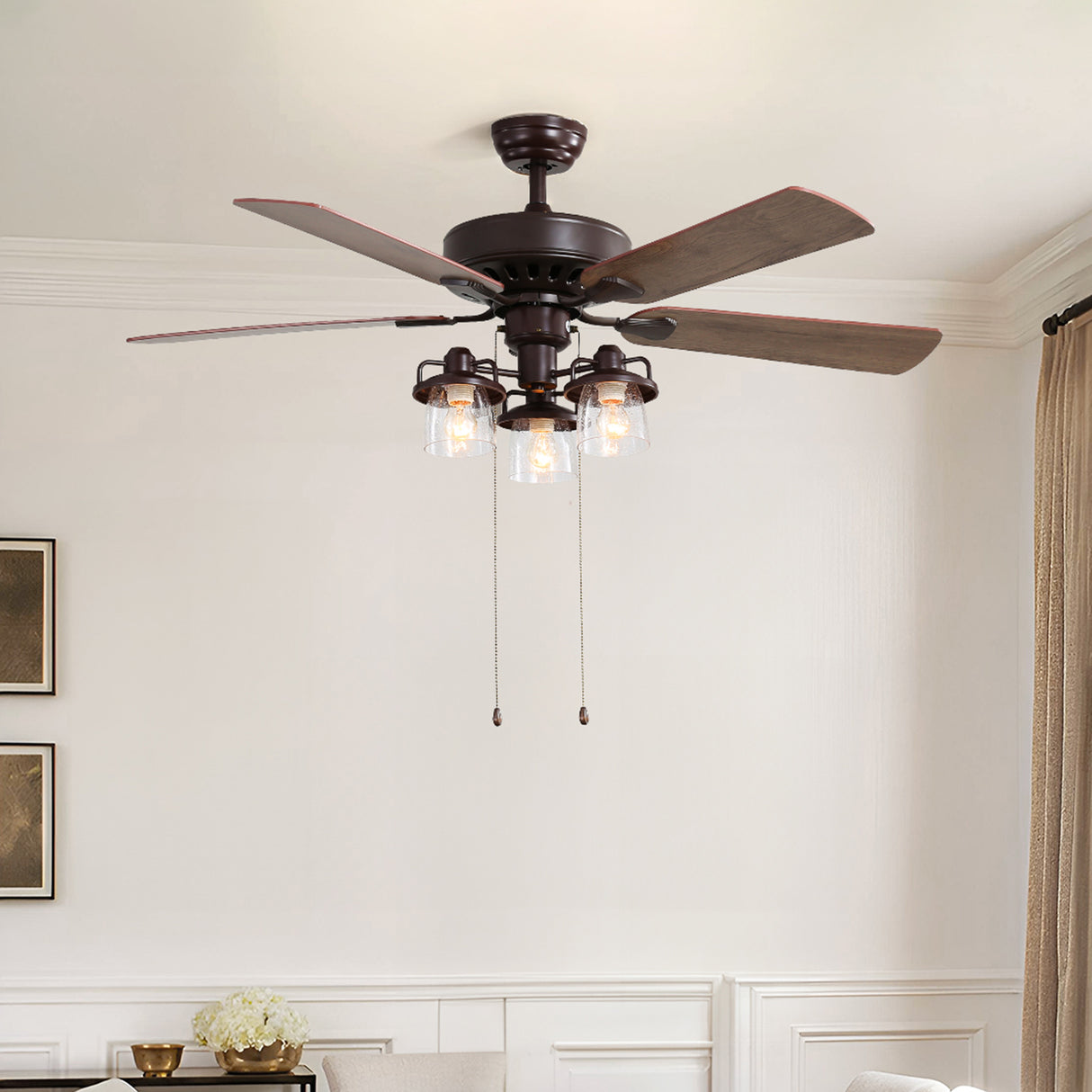 Crystalline 5-Blade Ceiling Chandelier Light with Pull Chain