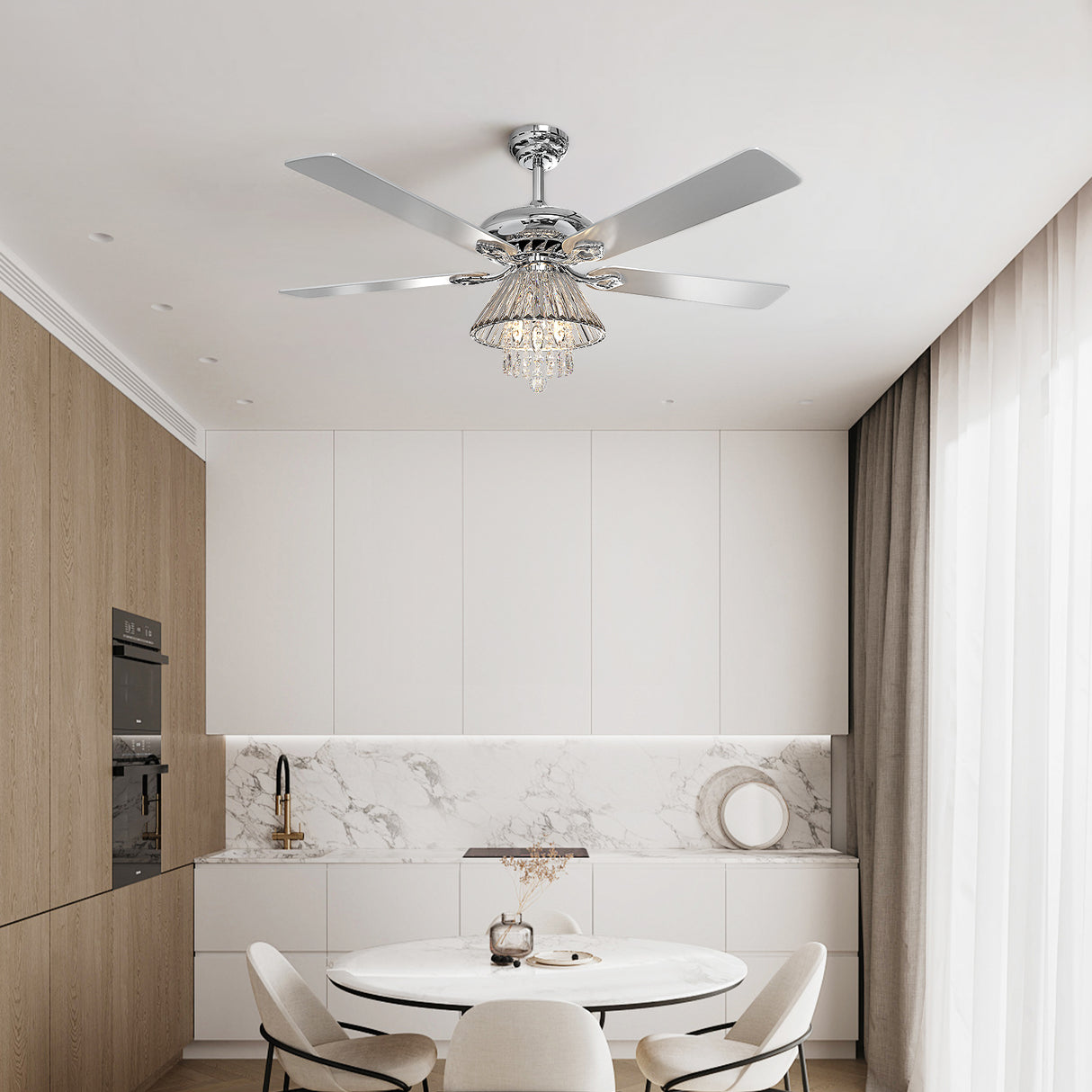 52 Inch Modern 5 Wood Blade Ceiling Fan Chandelier