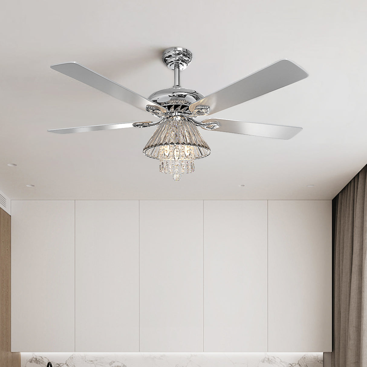 52 Inch Modern 5 Wood Blade Ceiling Fan Chandelier