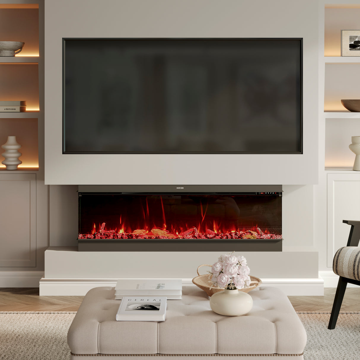 50/60/70/80inch 3-sided Electric Fireplace with Adjustable Color, Temperature and Timing, Controlled by APP