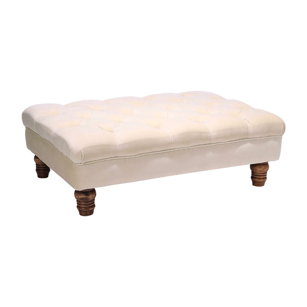 Buttoned Velvet Rectangular Ottoman Footstool with Gourd-shaped Legs