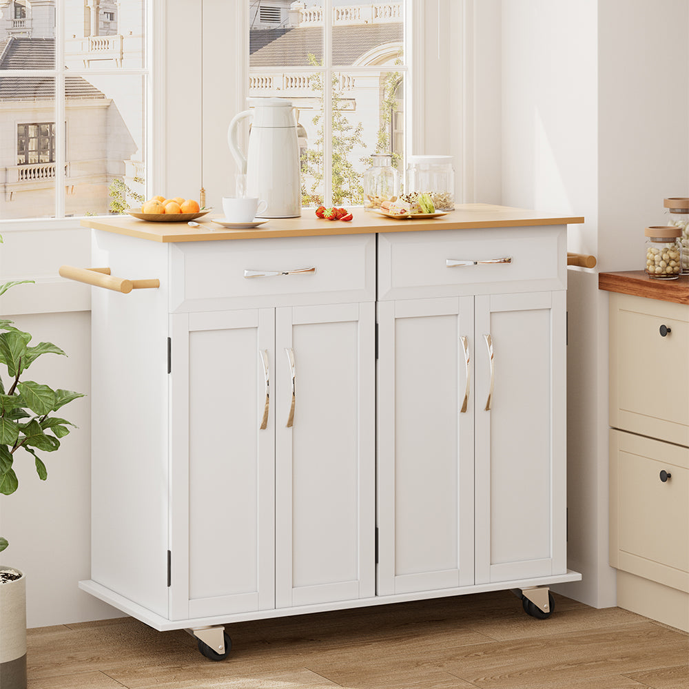 3ft Large Wooden Catering Trolley Cart with Drawer – Kitchen Storage Cabinet