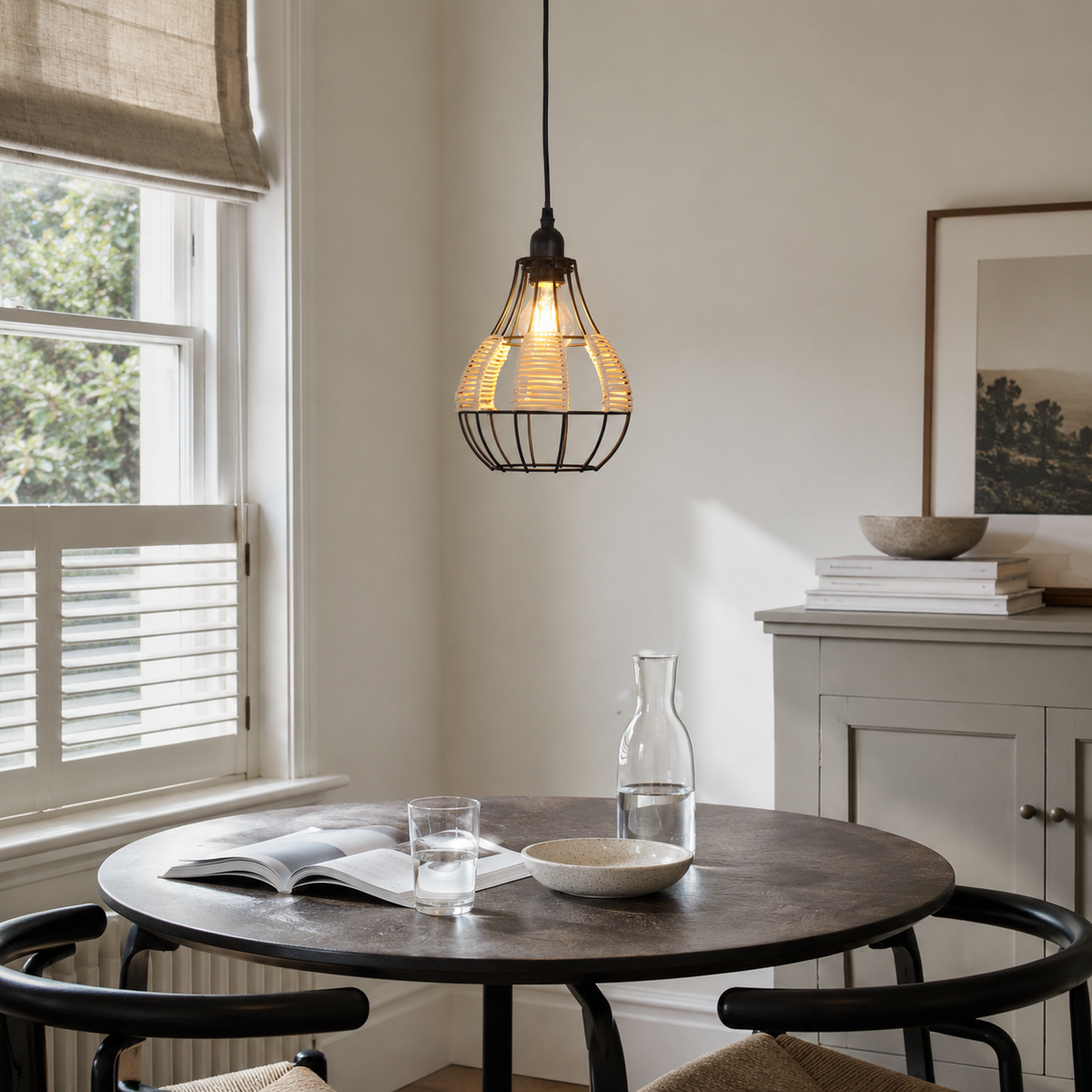 Rustic Iron Woven Rattan Pendant Light for Dining Room, Reading Corner & Bedroom