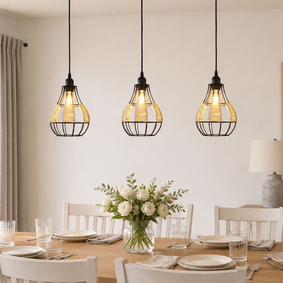Rustic Iron Woven Rattan Pendant Light for Dining Room, Reading Corner & Bedroom