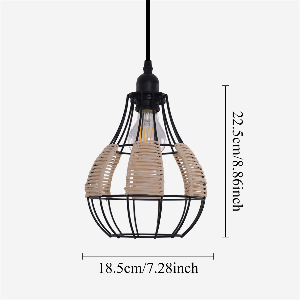 Rustic Iron Woven Rattan Pendant Light for Dining Room, Reading Corner & Bedroom