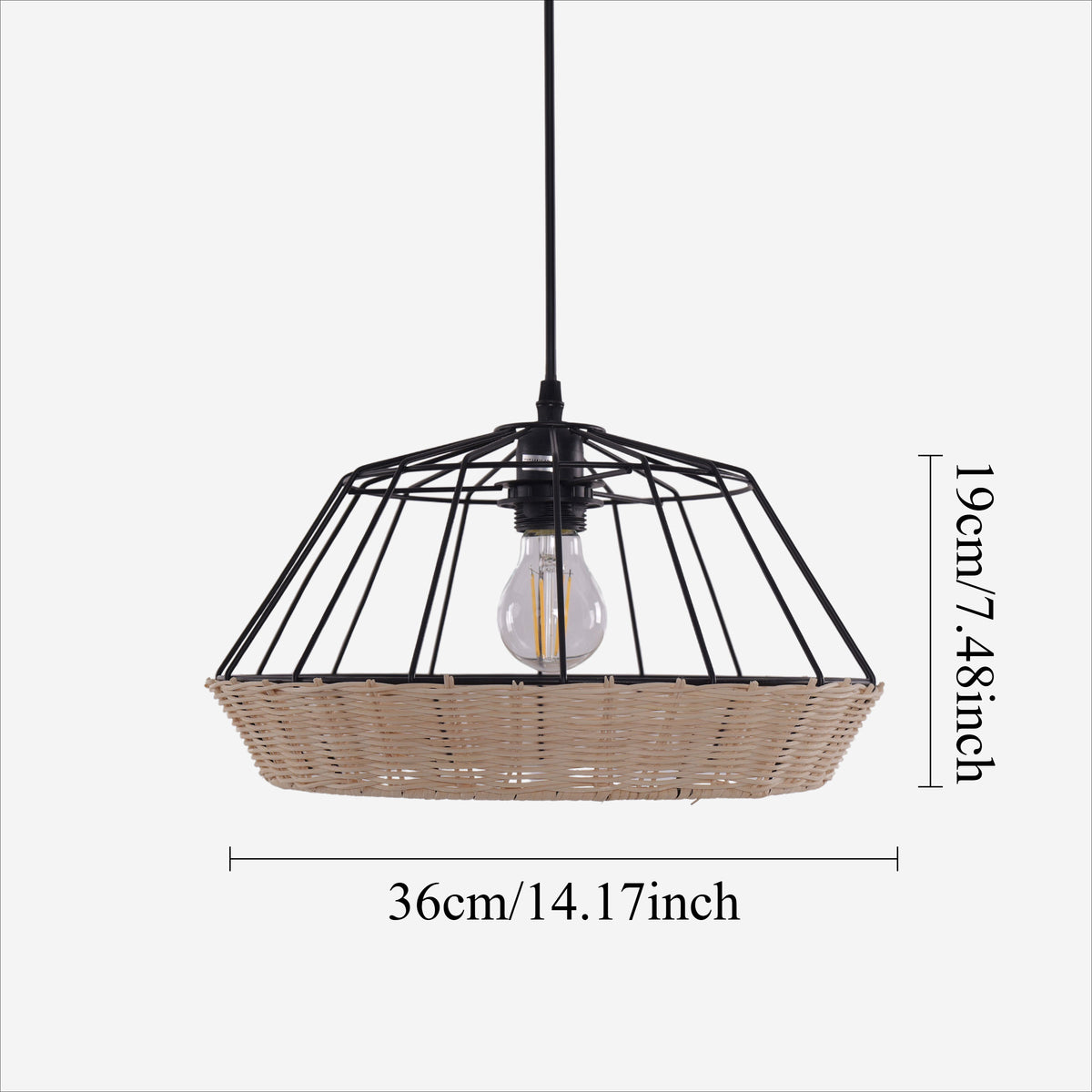 Rustic Iron Woven Rattan Pendant Light for Dining Room, Reading Corner & Bedroom