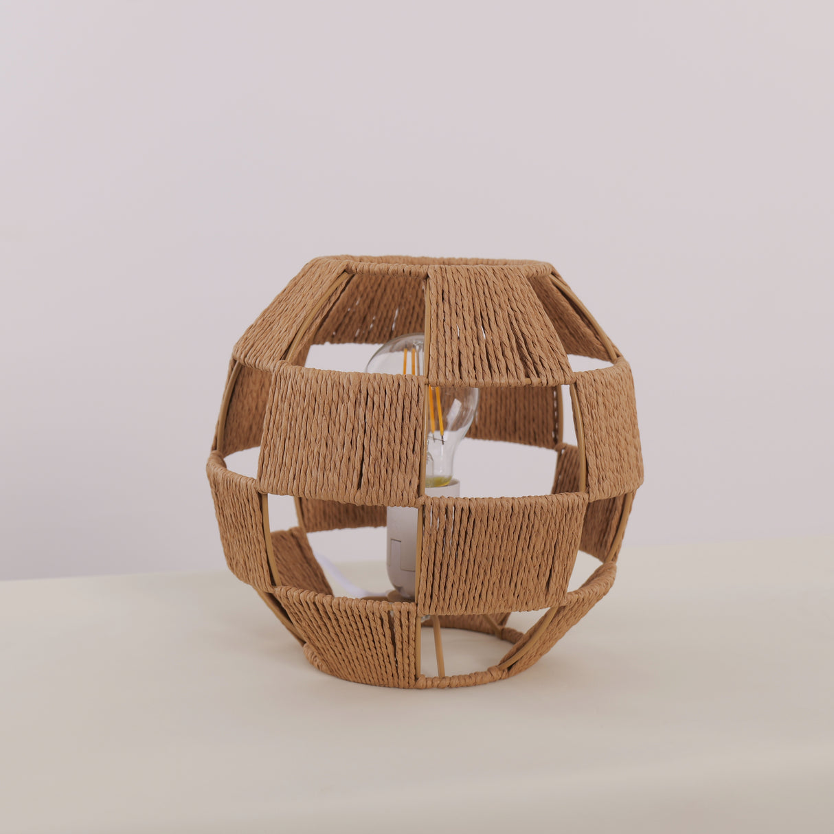 Handwoven Jute Globe Table Lamp - Eco-friendly Spherical Bedside Desk Lighting