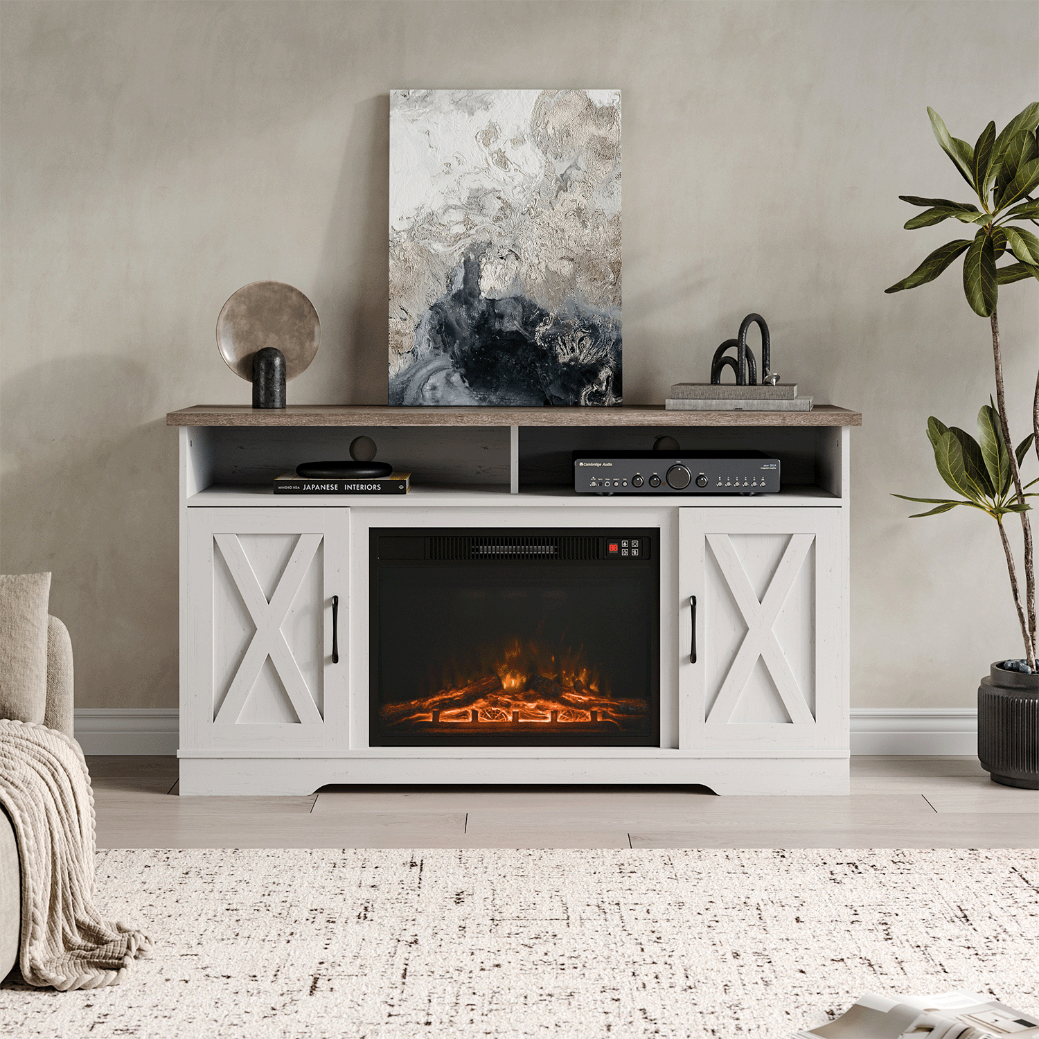 Modern Smart Electric Fireplace TV Console Cabinet Smallbee UK