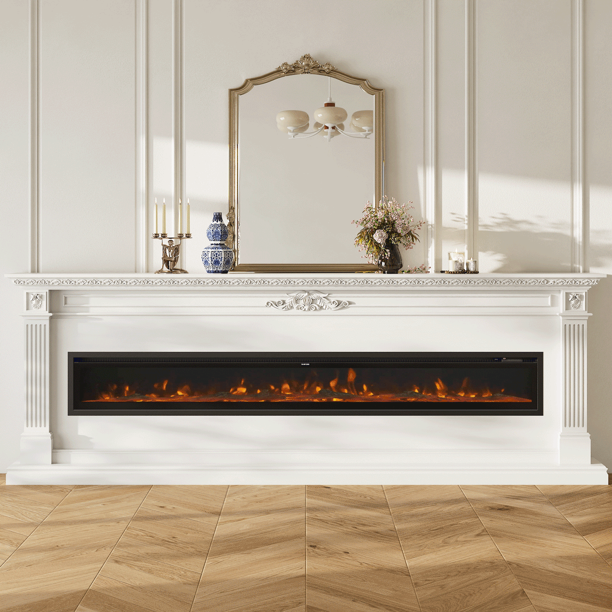 Versatile Media Wall Electric Fireplace Insert | LED Realistic Flame Effect with Remote Control