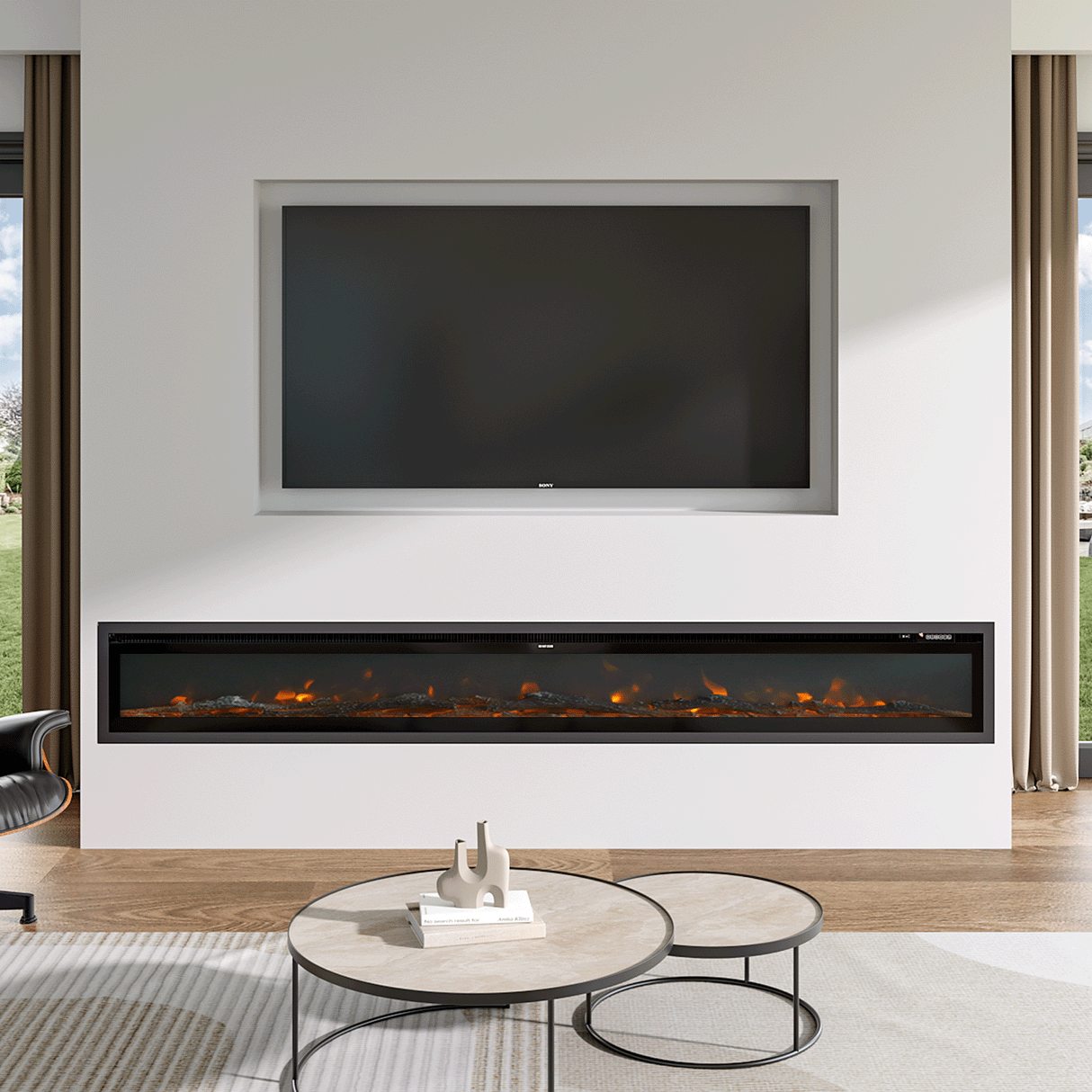 Versatile Media Wall Electric Fireplace Insert | LED Realistic Flame Effect with Remote Control