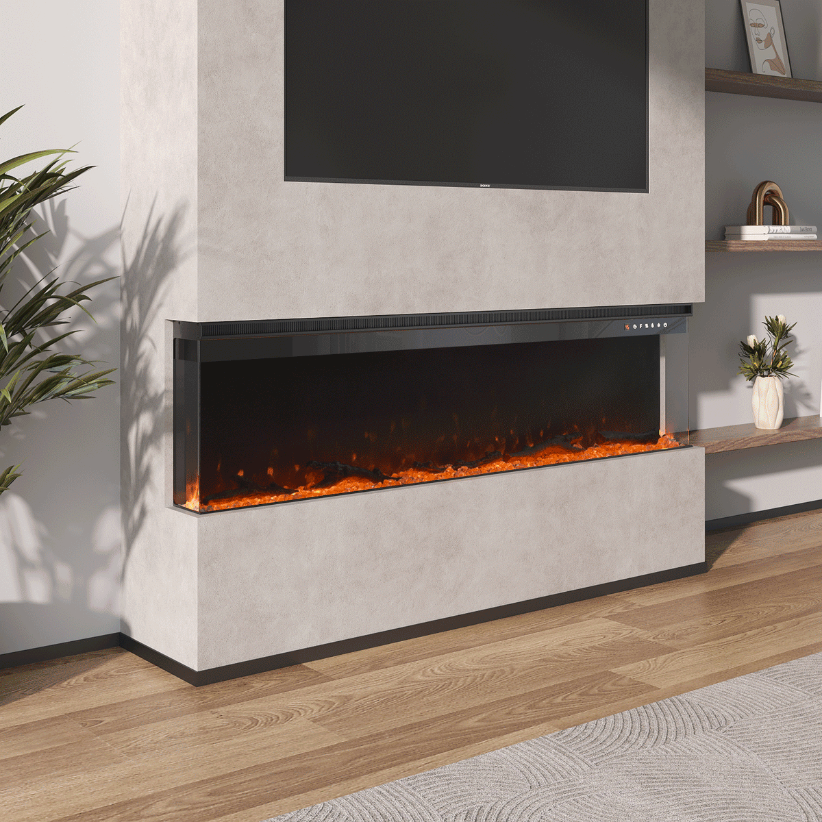 Modern 3 Sided Electric Fireplace Insert With Tempered Glass Smallbee UK modern-3-sided-electric-fireplace-insert-with-tempered-glass-smallbee-uk