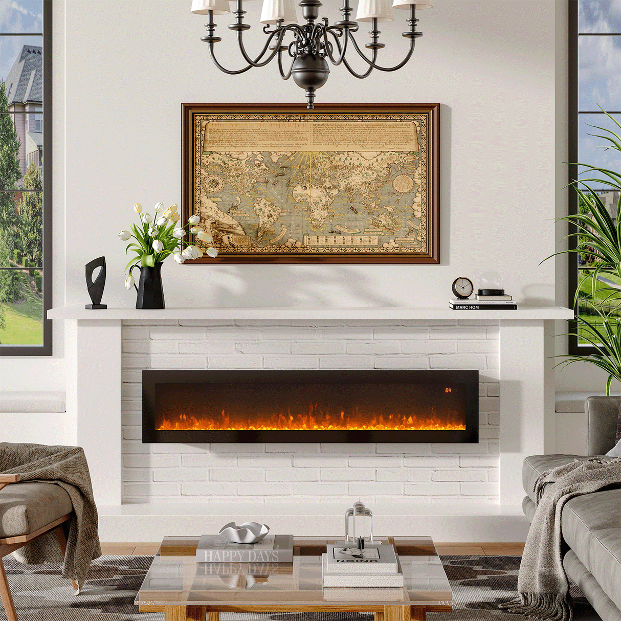 Versatile Media Wall Electric Fireplace Insert | LED Realistic Flame Effect with Remote Control