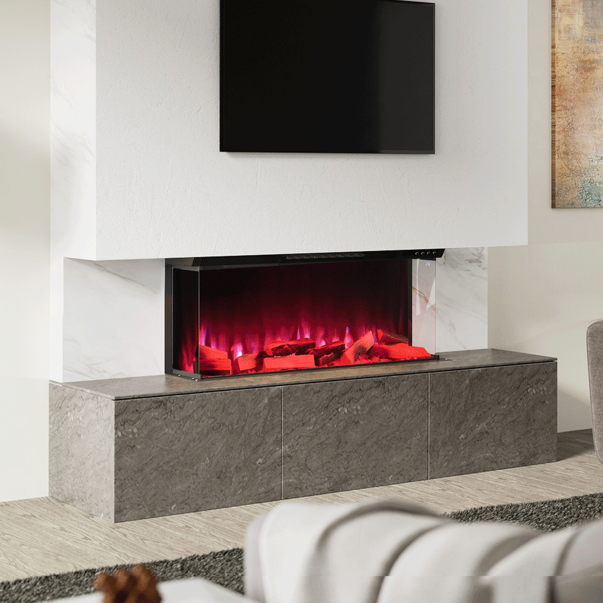 Wifi-Enabled 2/ 3-Sided Built-in Electric Fireplace with Crackling Sound