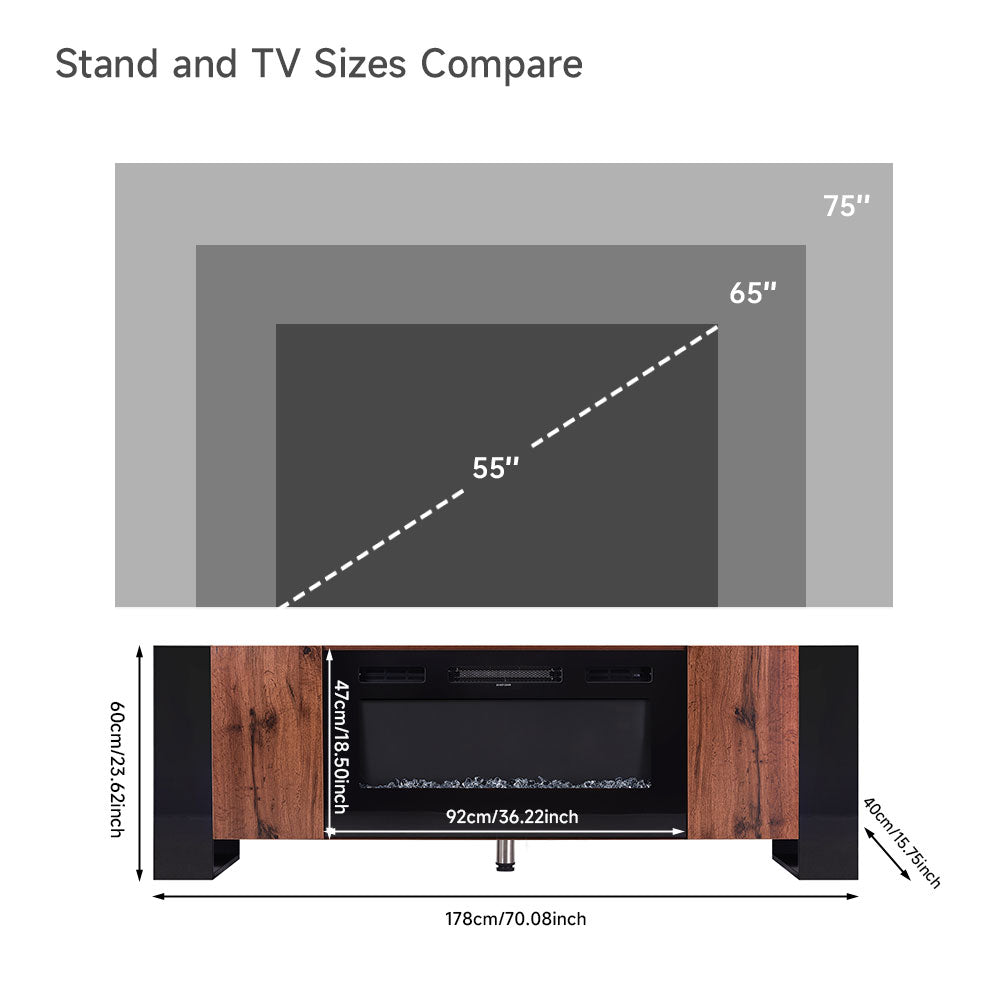 70inch W Wooden TV stand with Electric Fireplace and Storage