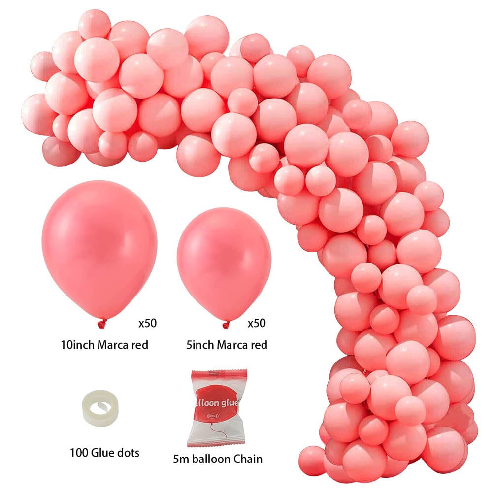 100pcs Wedding Macaron Monochrome Balloon Chain Set-Red Living and Home