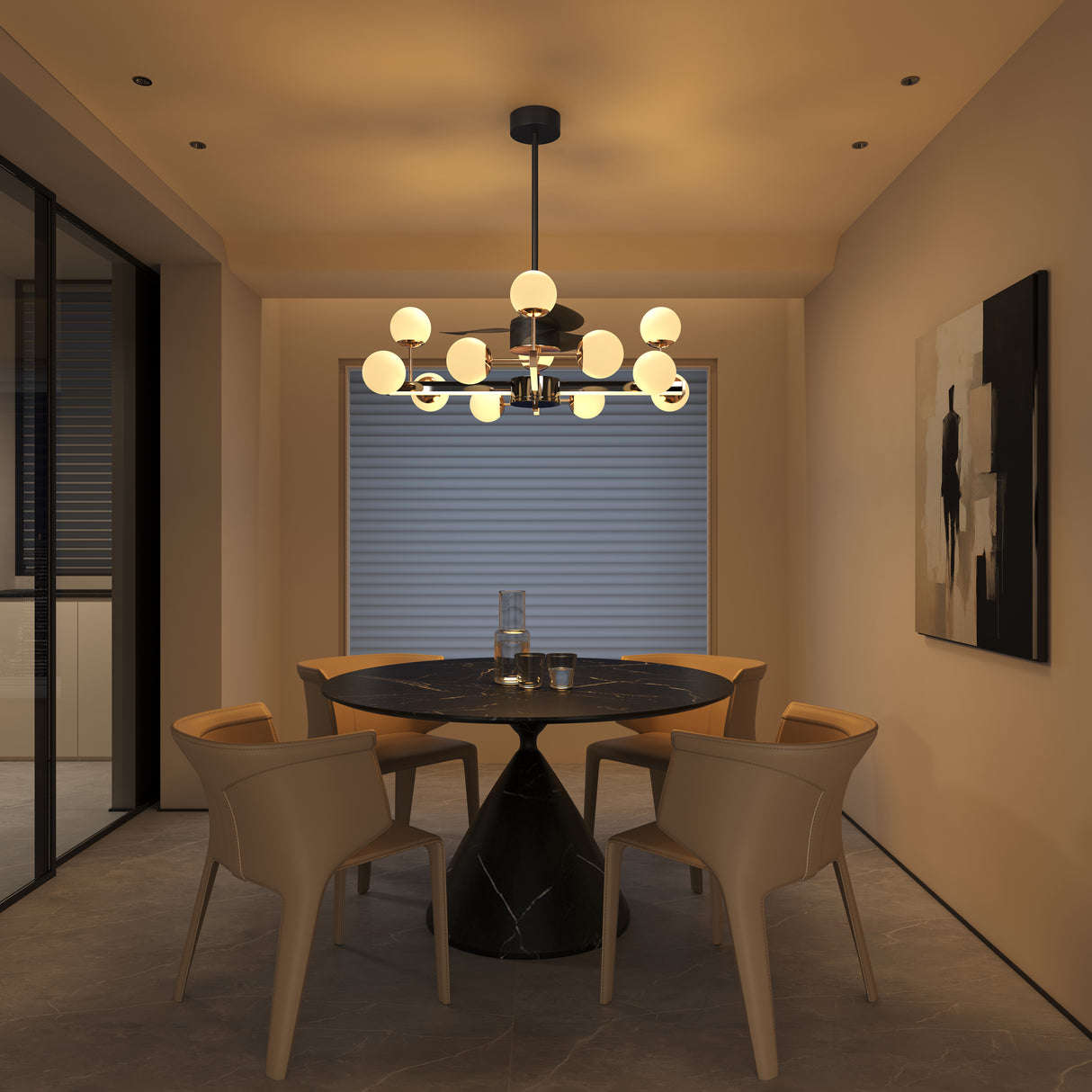 Modern Sphere 3-Blade Fan Light with Black & Gold Finish