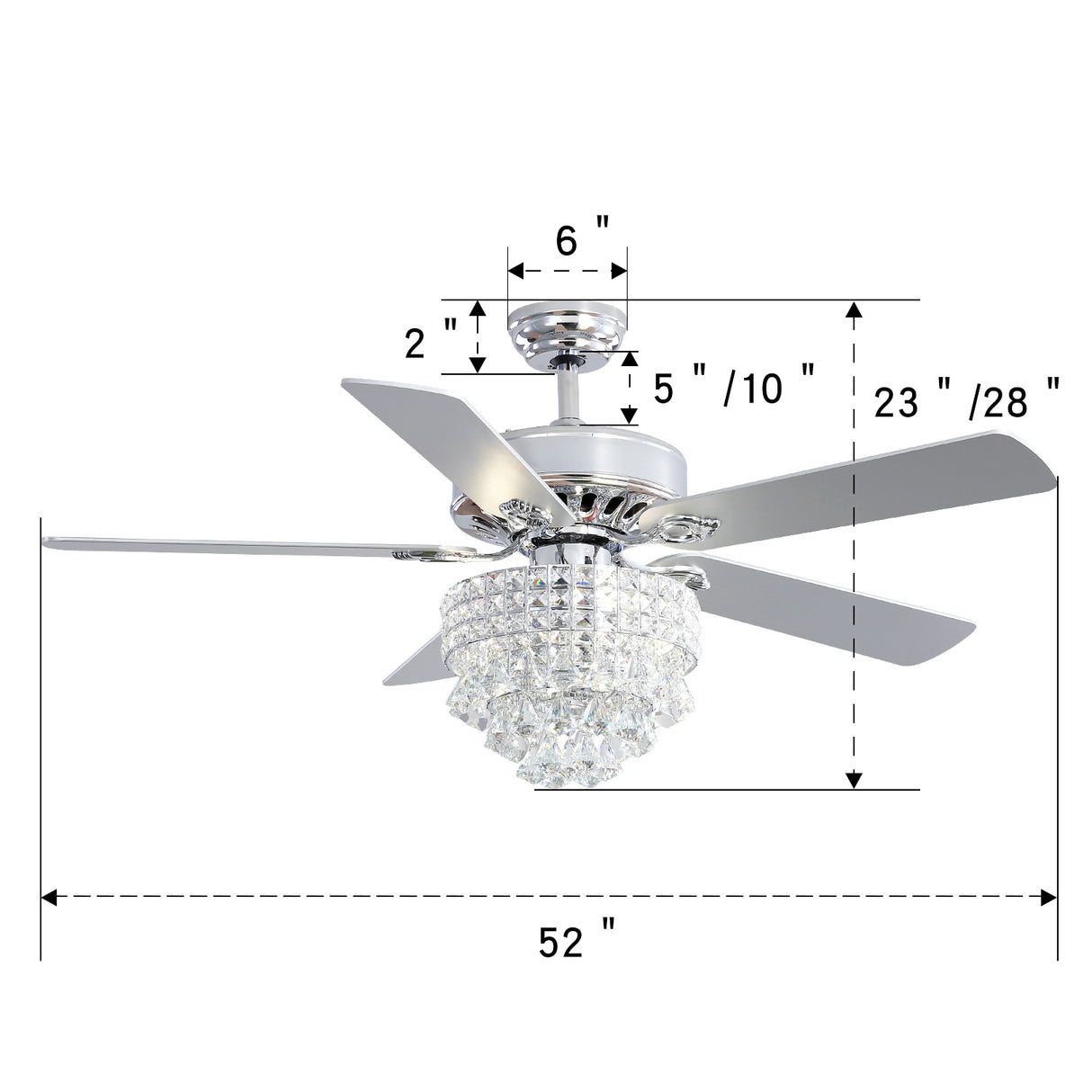 Modern Crystal 3-Light Ceiling Fan with Remote