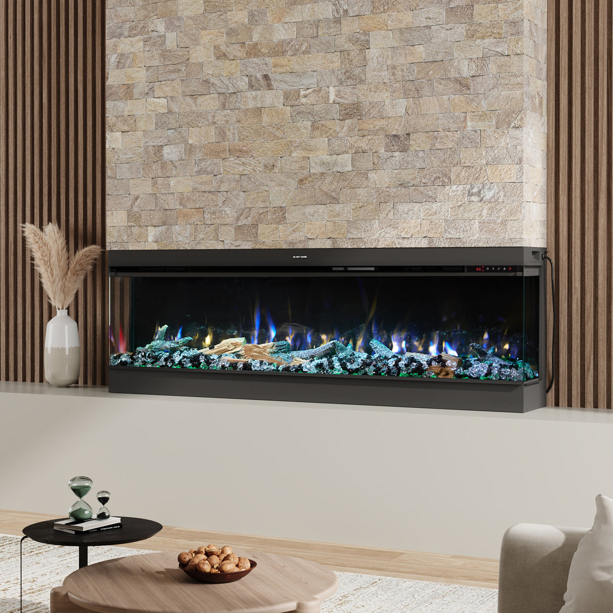 50/60/70/80inch 3-sided Electric Fireplace with Adjustable Color, Temperature and Timing, Controlled by APP