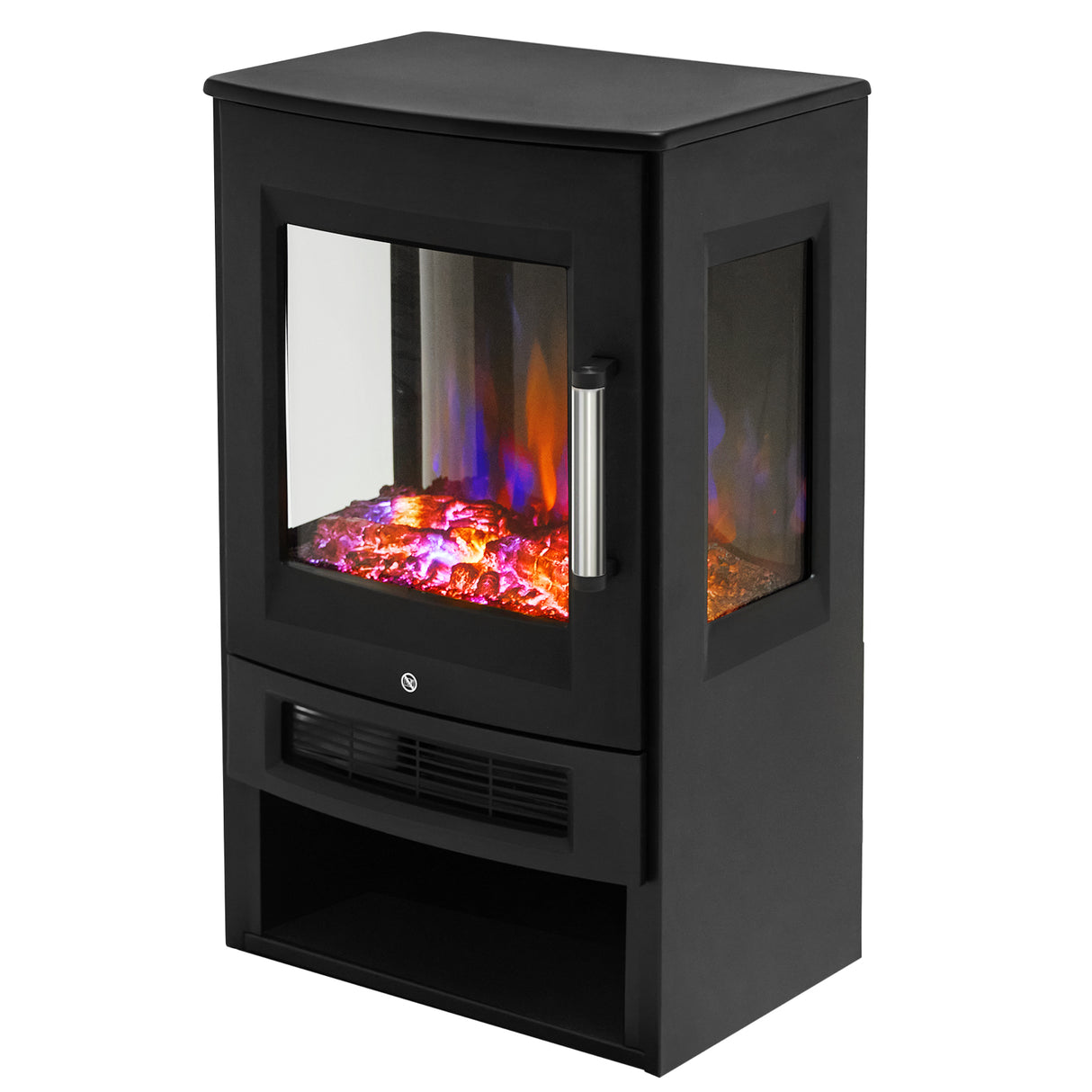 3-Sided Freestanding Electric Fireplace with Remote Control – Black, 900/1800W, Adjustable LED Flame & Temperature
