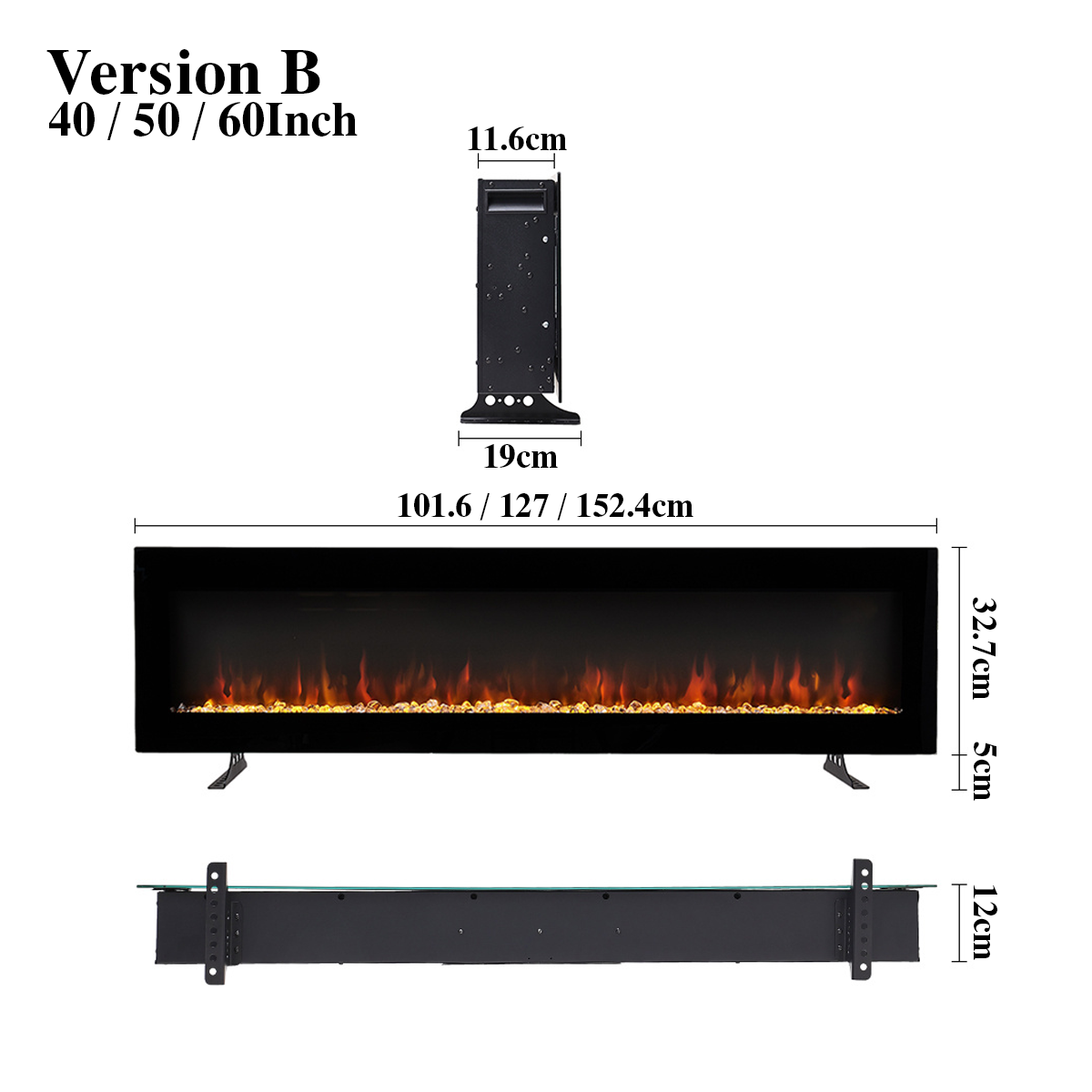 Versatile Media Wall Electric Fireplace Insert | LED Realistic Flame Effect with Remote Control