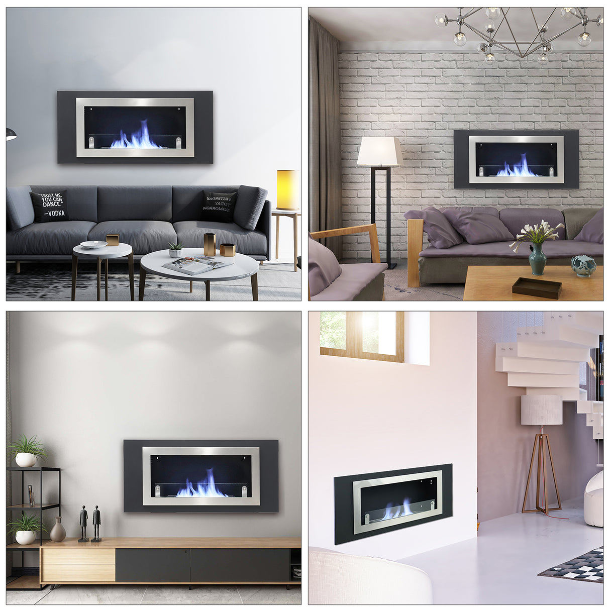 45inch Bio Ethanol Built in Recessed Wall Mount Fireplace Silver