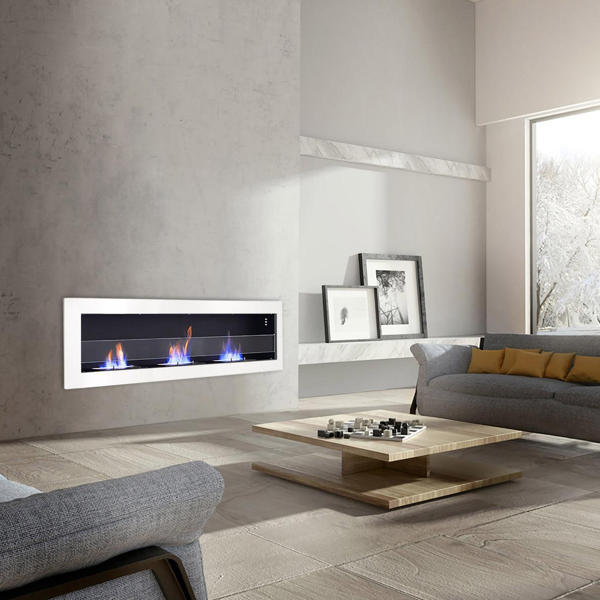 35/47 Inch Bioethanol Stainless Steel Wall Mounted Fireplace