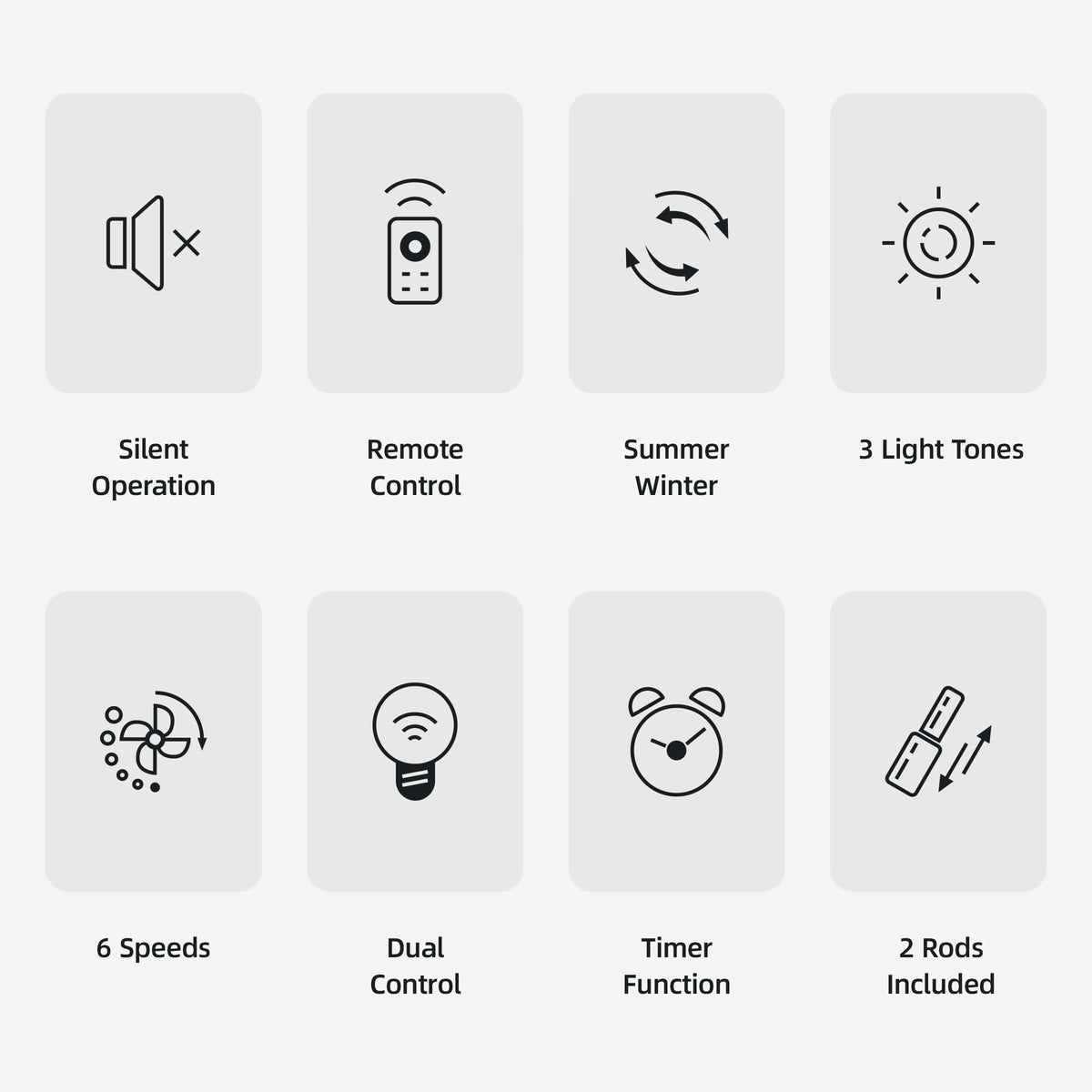 Feature icons for quiet gold crystal ceiling fan light with remote and timer