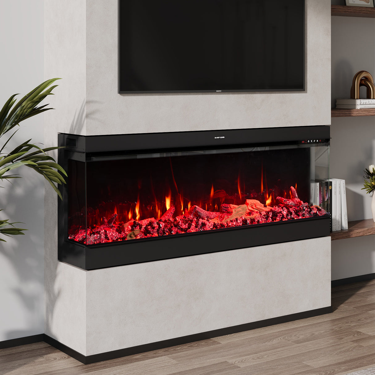 50/60/70/80inch 3-sided Electric Fireplace with Adjustable Color, Temperature and Timing, Controlled by APP