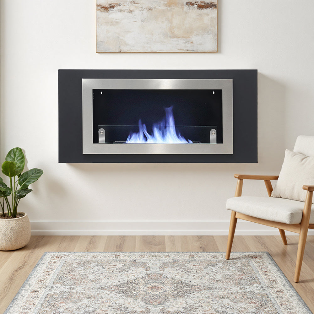 45inch Bio Ethanol Built in Recessed Wall Mount Fireplace Silver