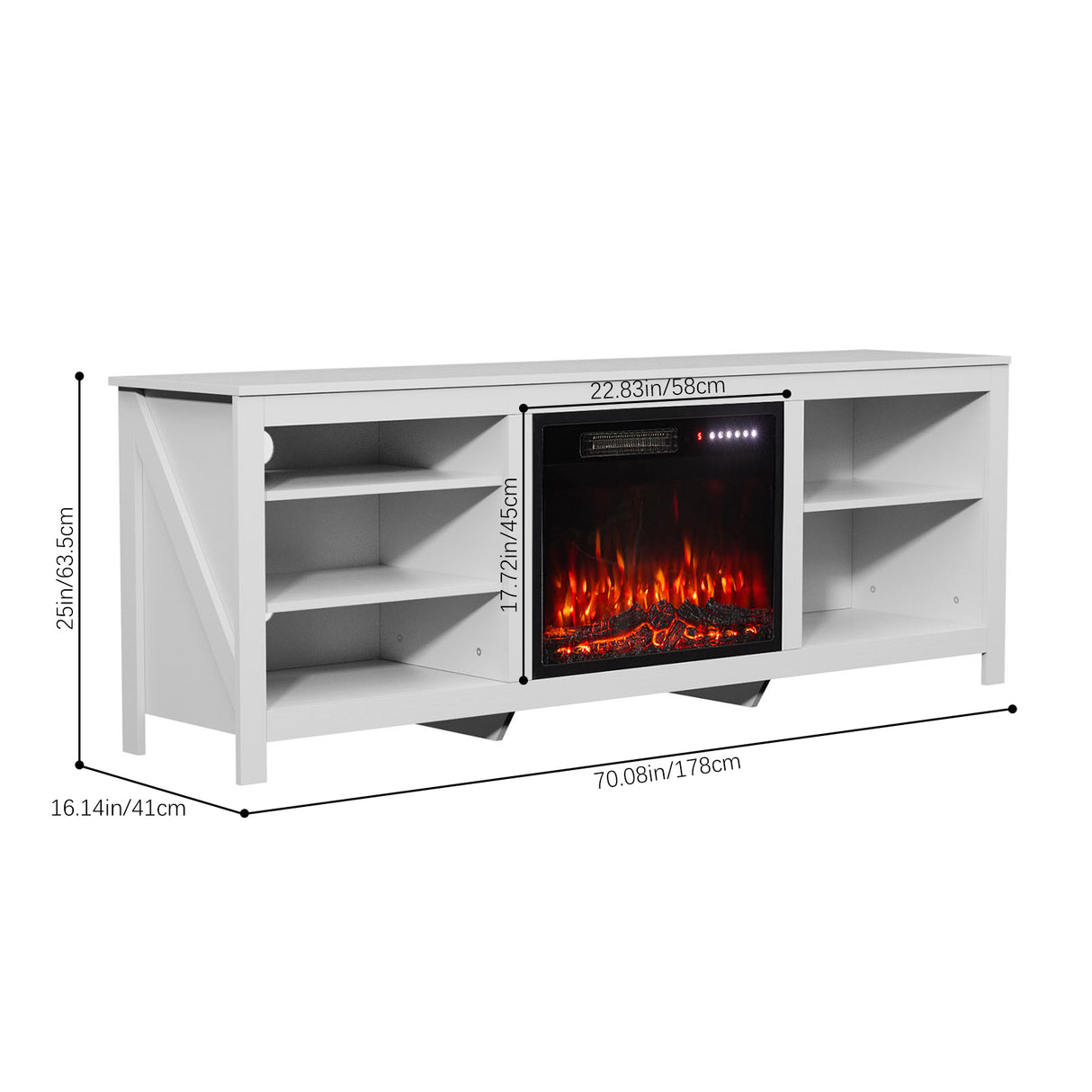 Large Electric Fireplace TV Stand with 23Inch Fireplace | 12 Flame Colours, Remote Control