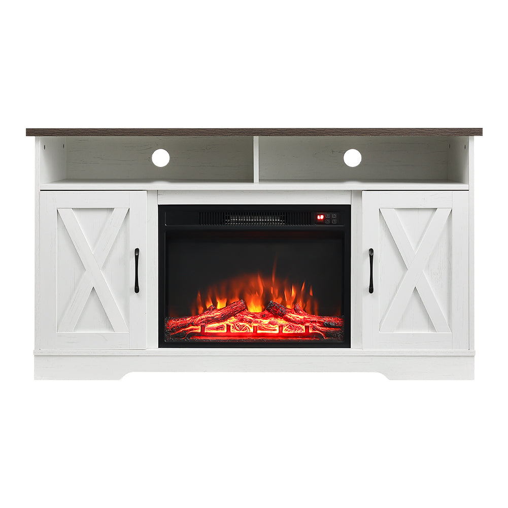 Large Wooden TV Stand with Recessed Electric Fireplace