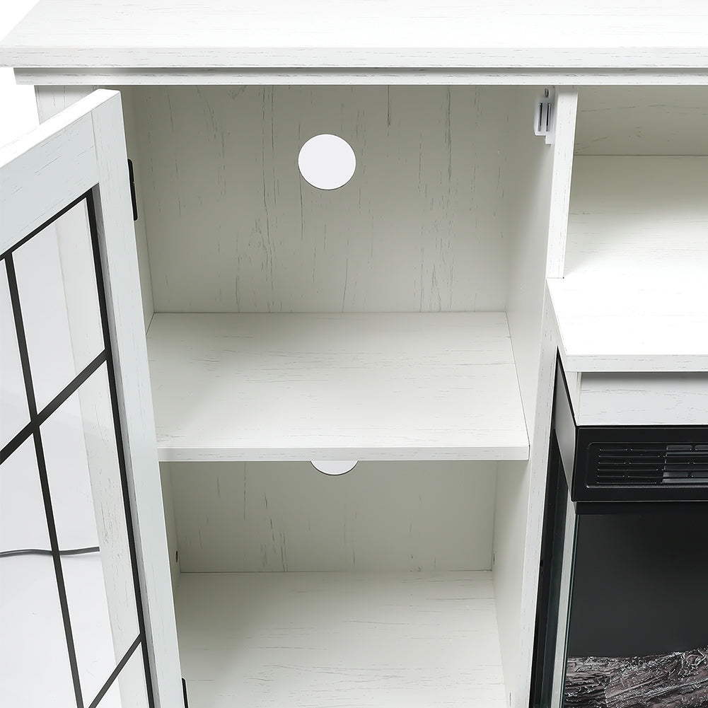 Panoramic Glass Fireplace TV Stand with Storage Cabinets, Customizable Flames & Remote Control